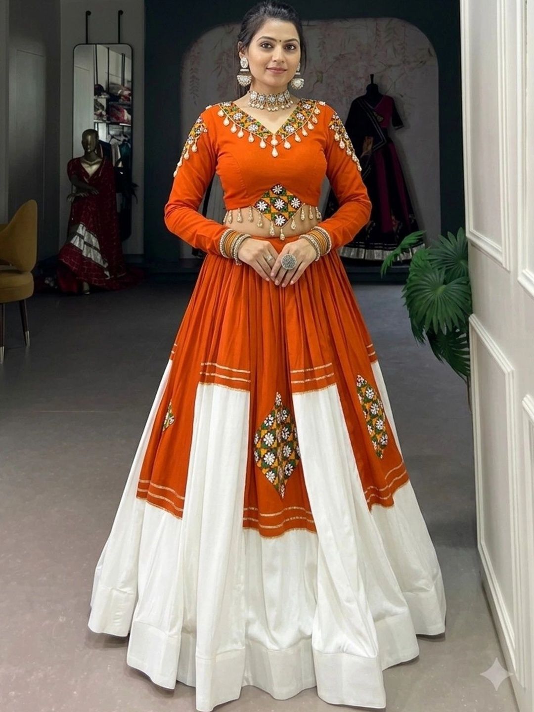 BHAVUBAA Embellished Mirror Work Ready to Wear Lehenga & Choli-image-43