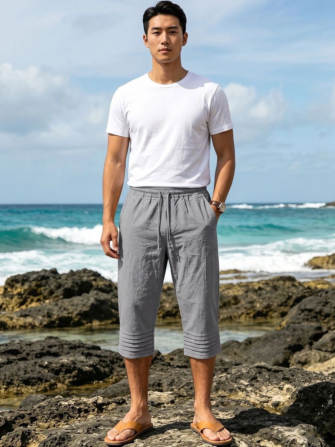 Suo Men Linen Blend Shorts-picture-17
