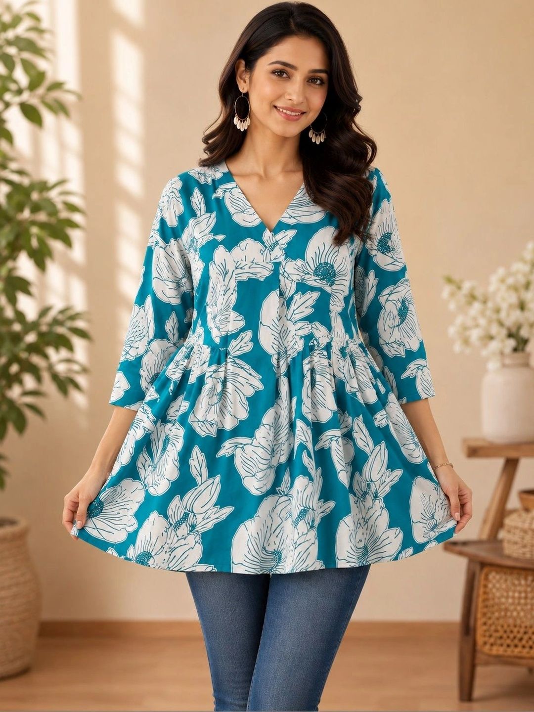 KAYRAAH Floral Printed V-Neck Empire Kurti-picture-31