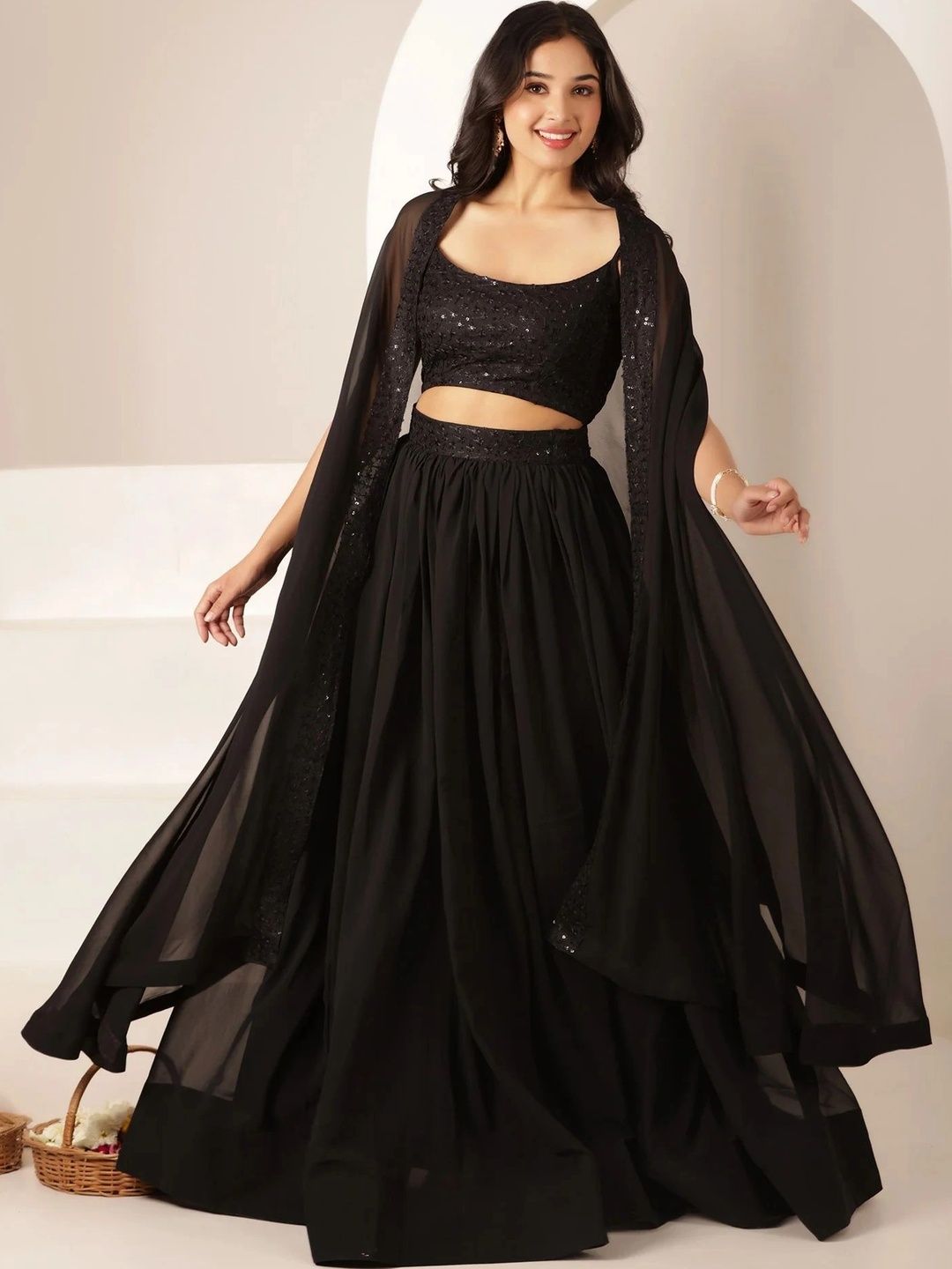 KALINI Embellished Sequinned Semi-Stitched Lehenga & Blouse With Dupatta-picture-23