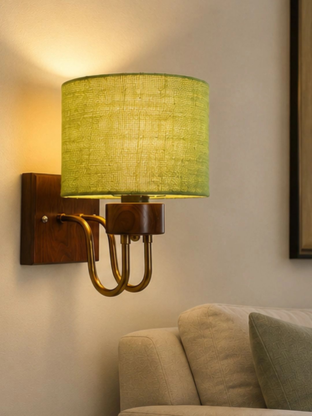 Myntra Elegant Homes Green Textured Wood Contemporary Cylinder Shaped Wall Lamp-picture-12