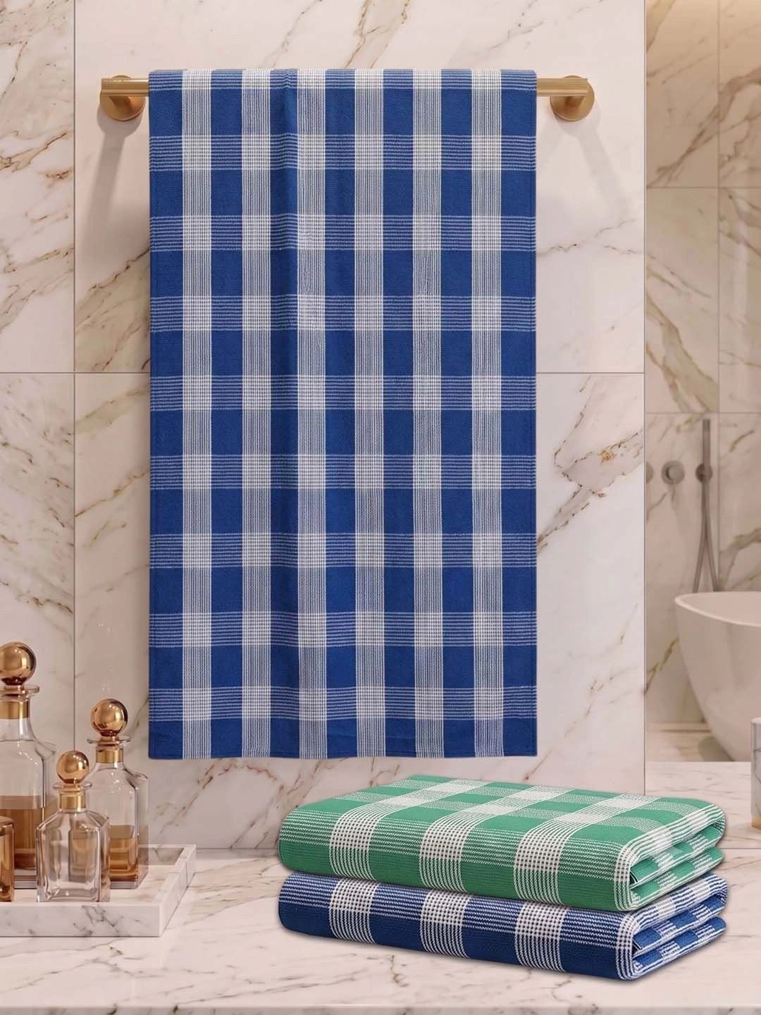 Athom Living White & Blue 3 Printed Cotton 225 GSM Bath Towel-picture-21