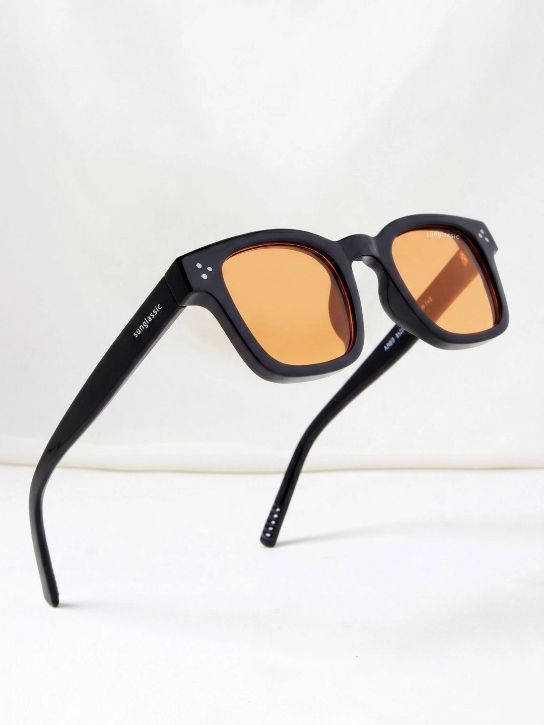 SUNGLASSIC Unisex Orange Lens & Black Rectangle Sunglasses with-image-6