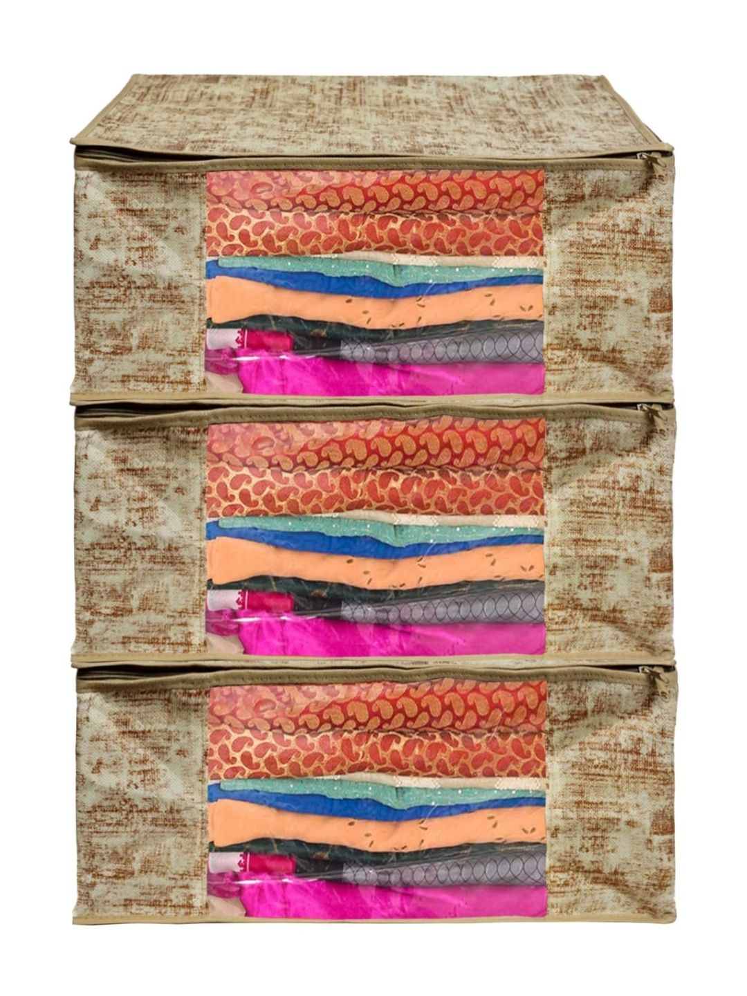 ANKIT INTERNATIONAL Beige Set of 3 Reusable Multi-Utility Organisers-picture-47