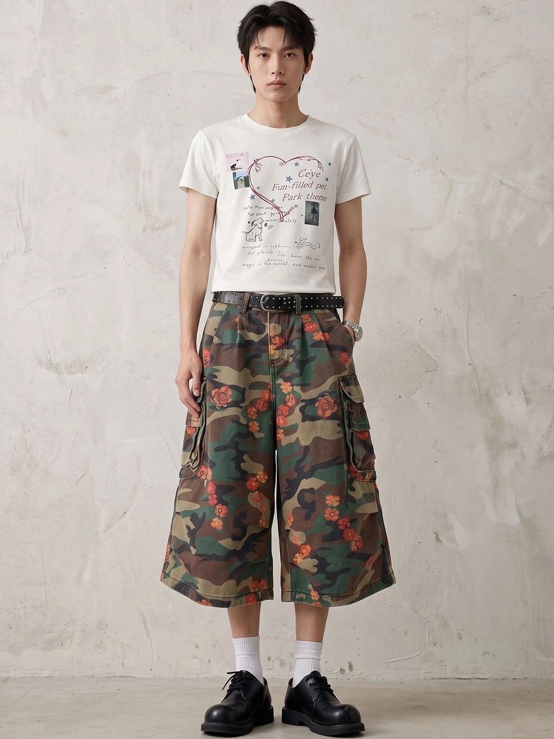 Suo Men Camouflage Printed Loose Fit Cargo Shorts-picture-52