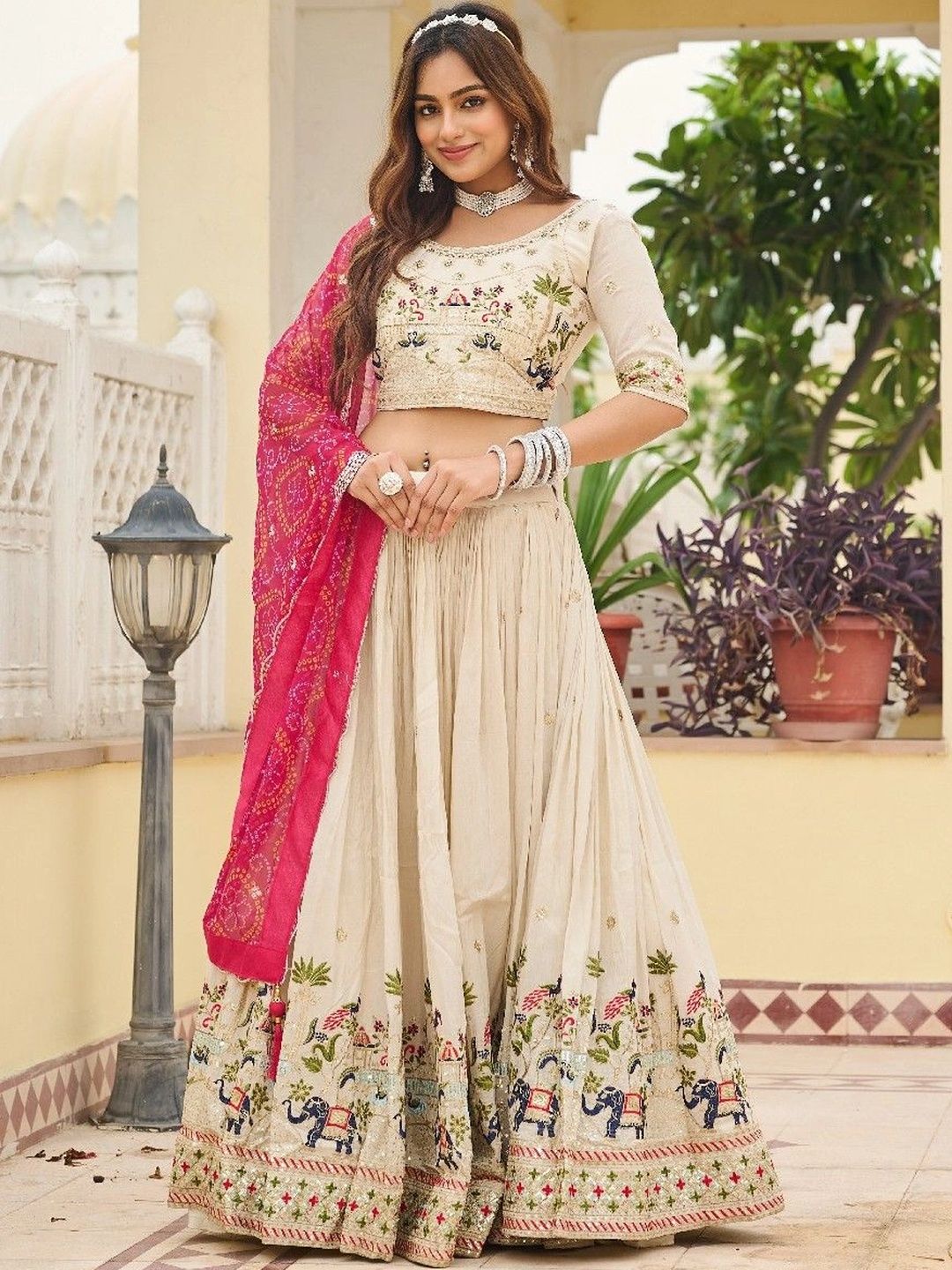 KALINI Embroidered Thread Work Ready to Wear Lehenga & Blouse With Dupatta-picture-30