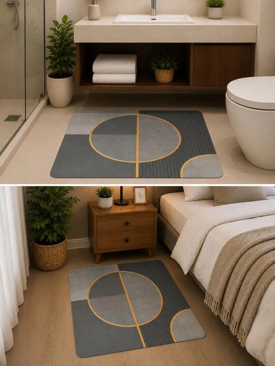 SANJHI KALAKRITI Grey Microfiber Anti Skid Doormat-image-38