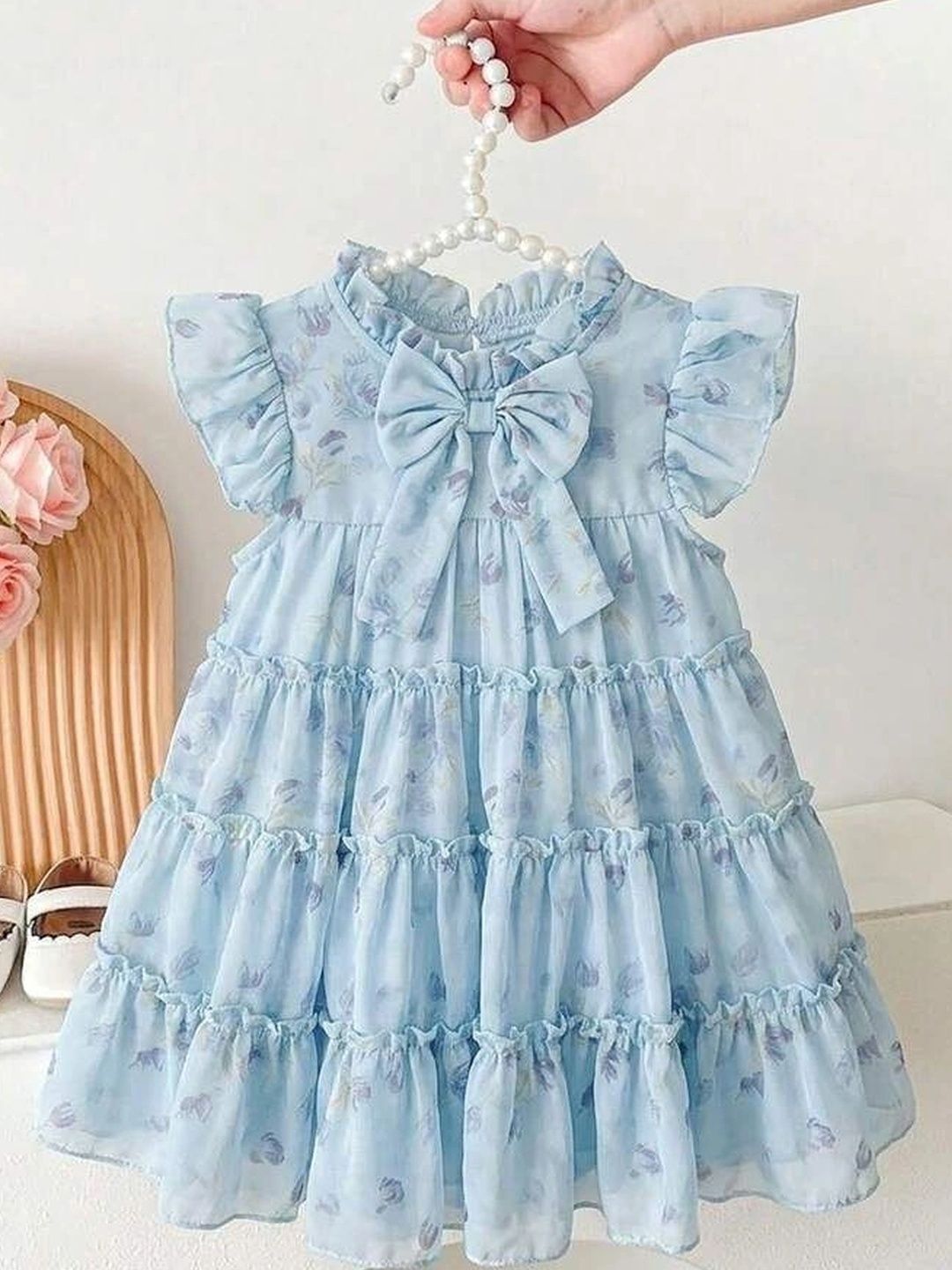YK Floral Print Flutter Sleeve Ruffled A-Line Dress-picture-19