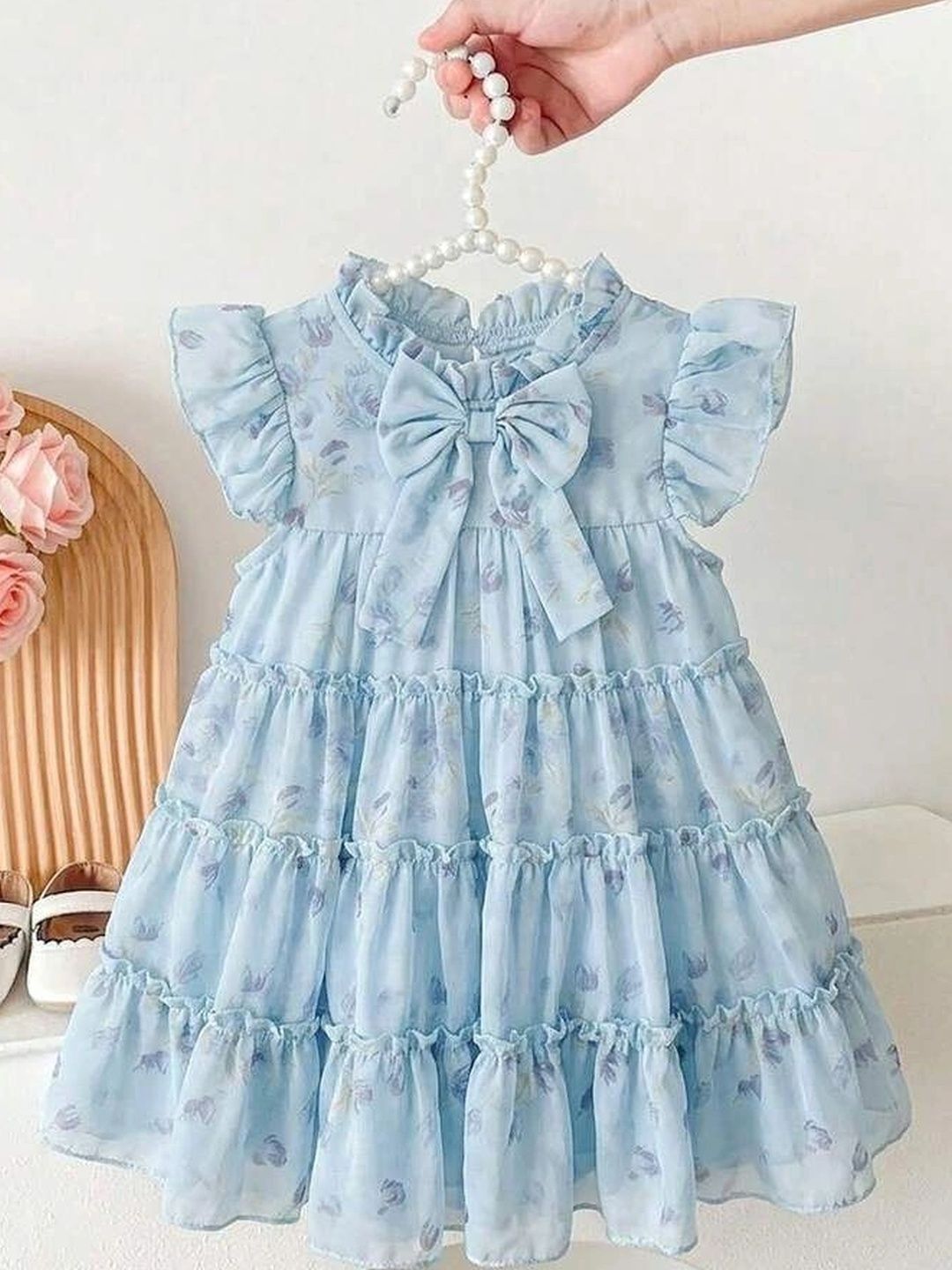 Pixel Punk Floral Print Flutter Sleeve Ruffled A-Line Dress-picture-27