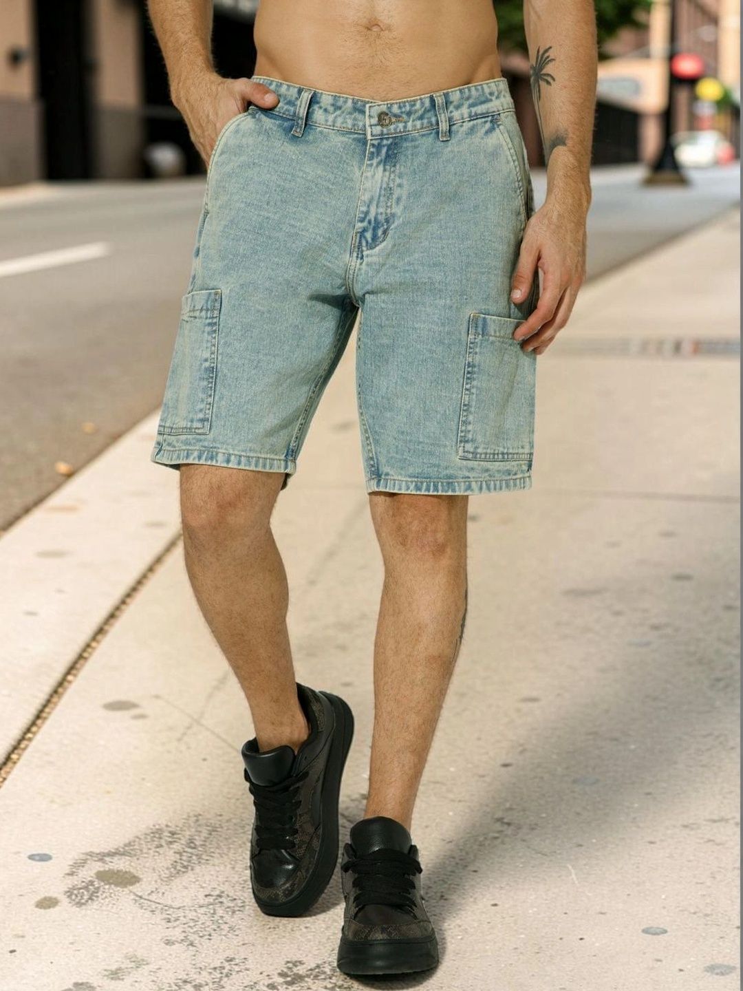 STUDIO NEXX Men Loose Fit Denim Cargo Shorts-picture-27