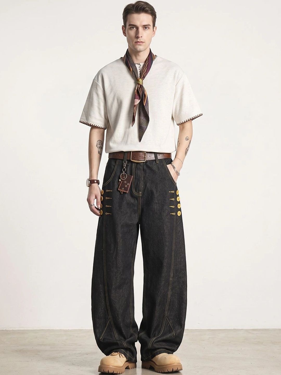 Suo Men Wide Leg Mid-Rise Heavy Fade Jeans-picture-41