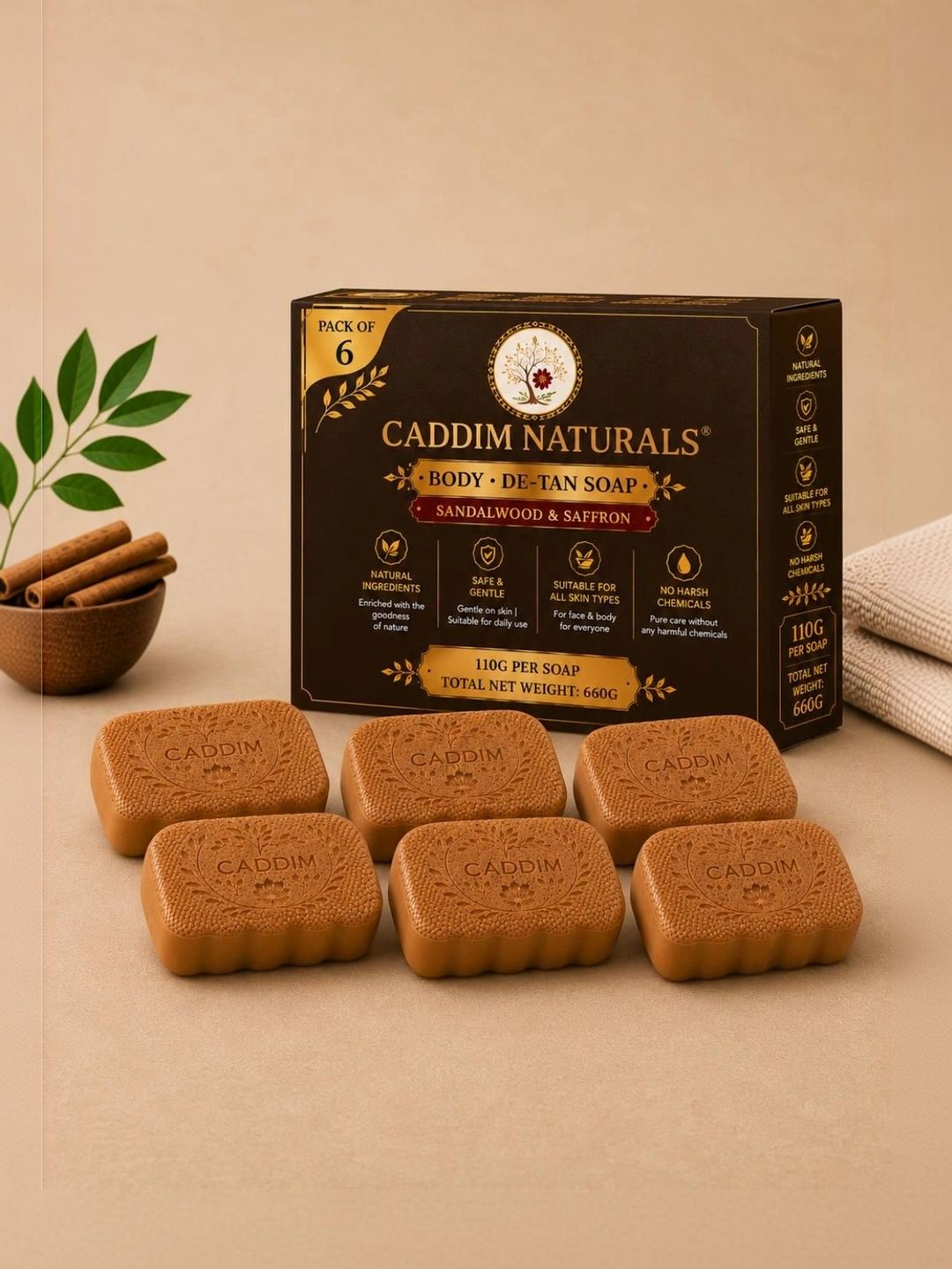 CADDIM NATURALS Set Of 6 Dual Side Detan Soap with Scrub & Smooth Surface - 110 g Each-picture-17