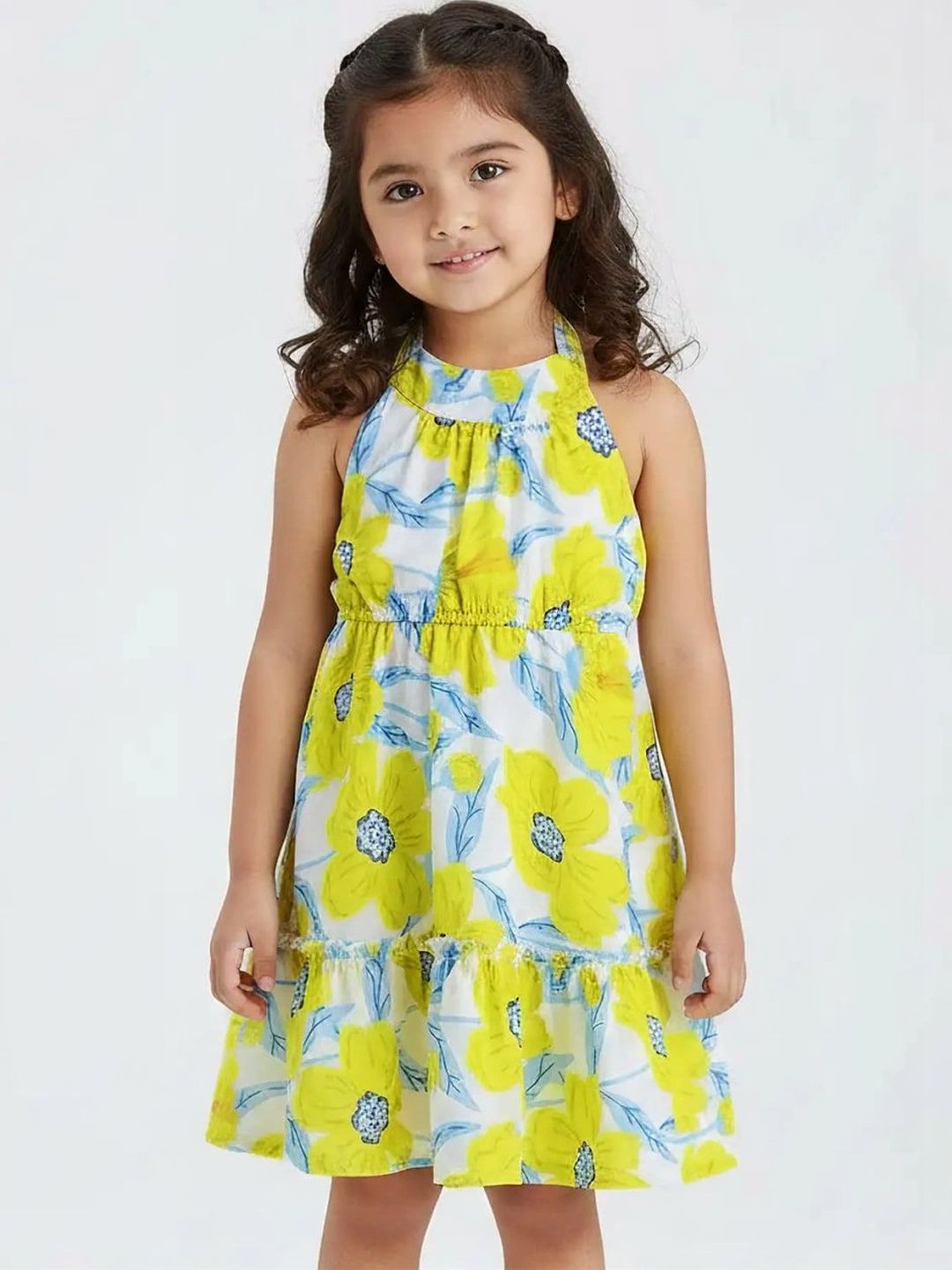 BAESD Floral Print Halter Neck Ruffled A-Line Dress-picture-38