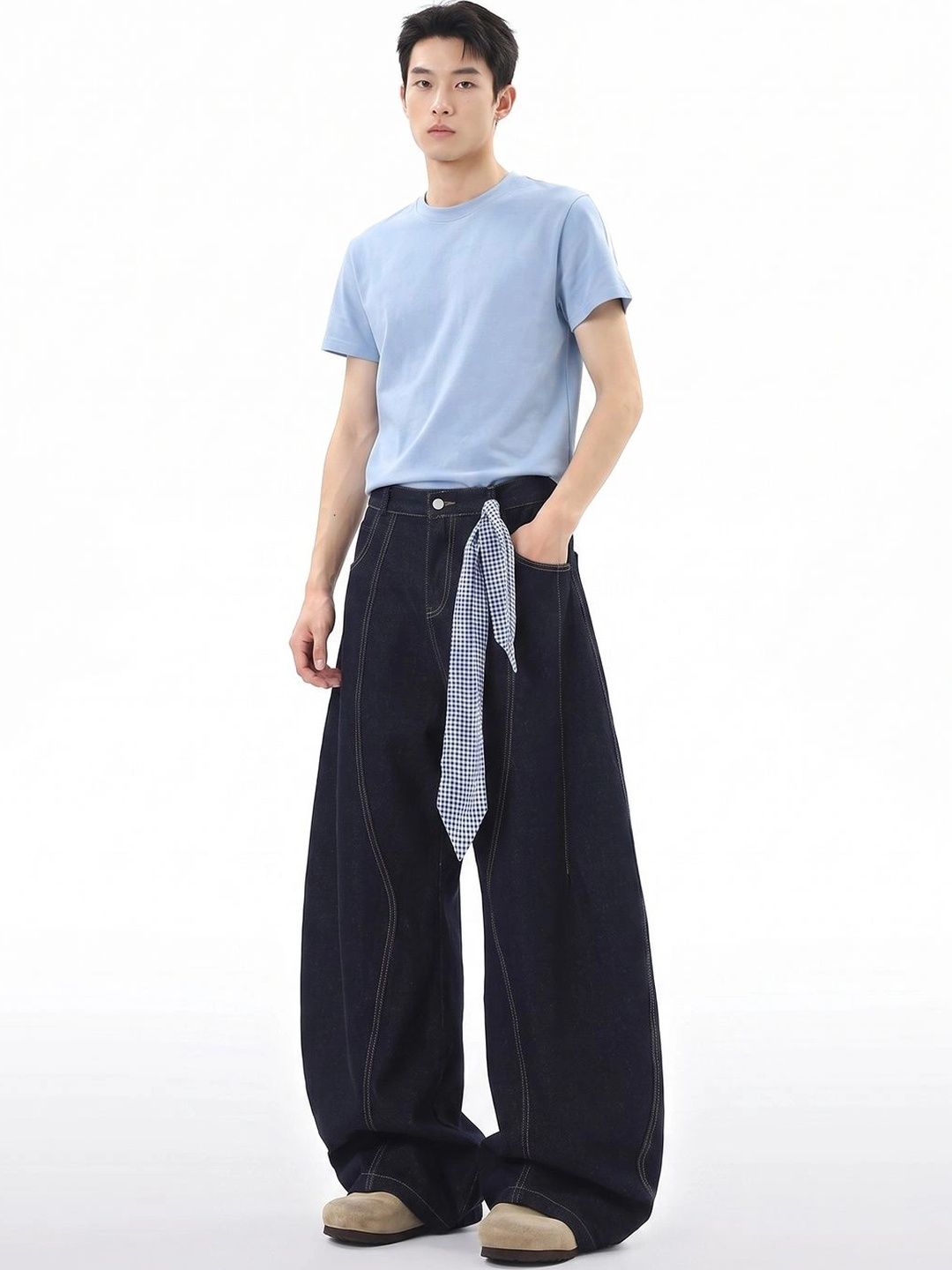 Suo Men Wide Leg Mid-Rise Heavy Fade Jeans-picture-33