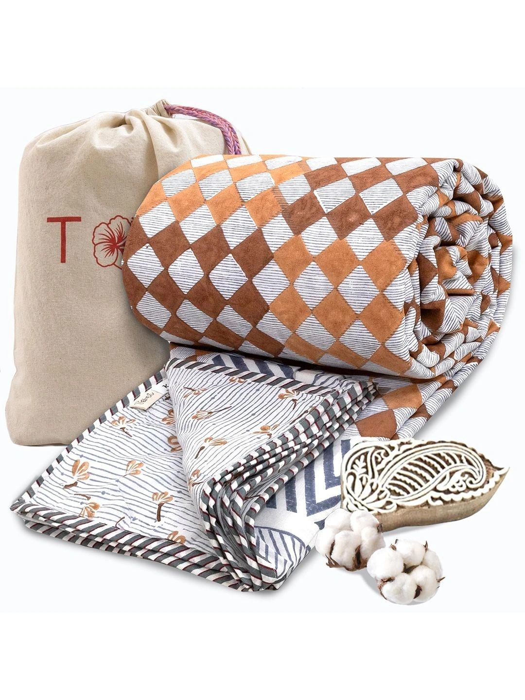 TOAI Brown & Blue Geometric 150 GSM Dohar-image-43