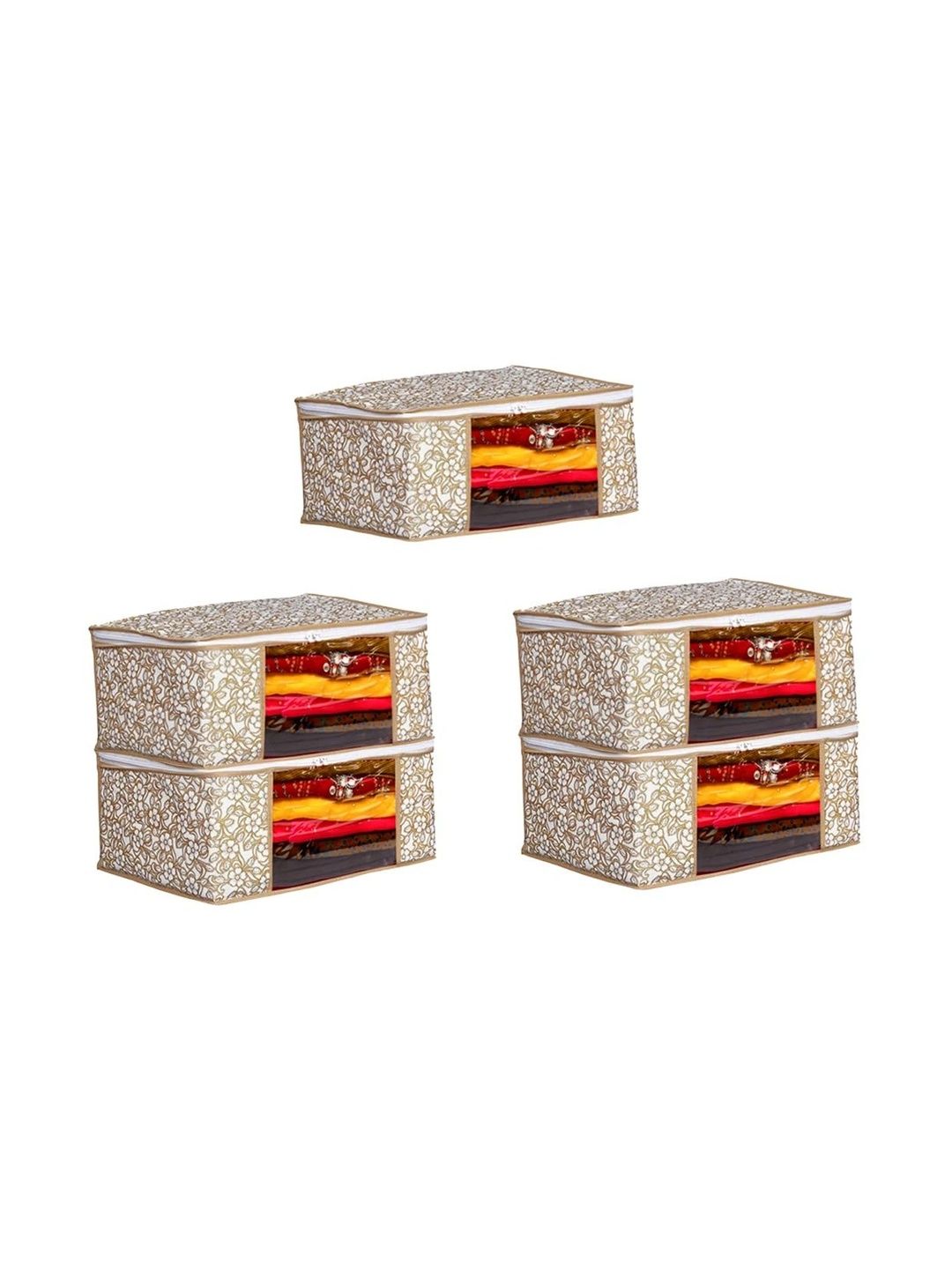 ANKIT INTERNATIONAL Beige Set of 5 Reusable Multi-Utility Organisers-picture-26