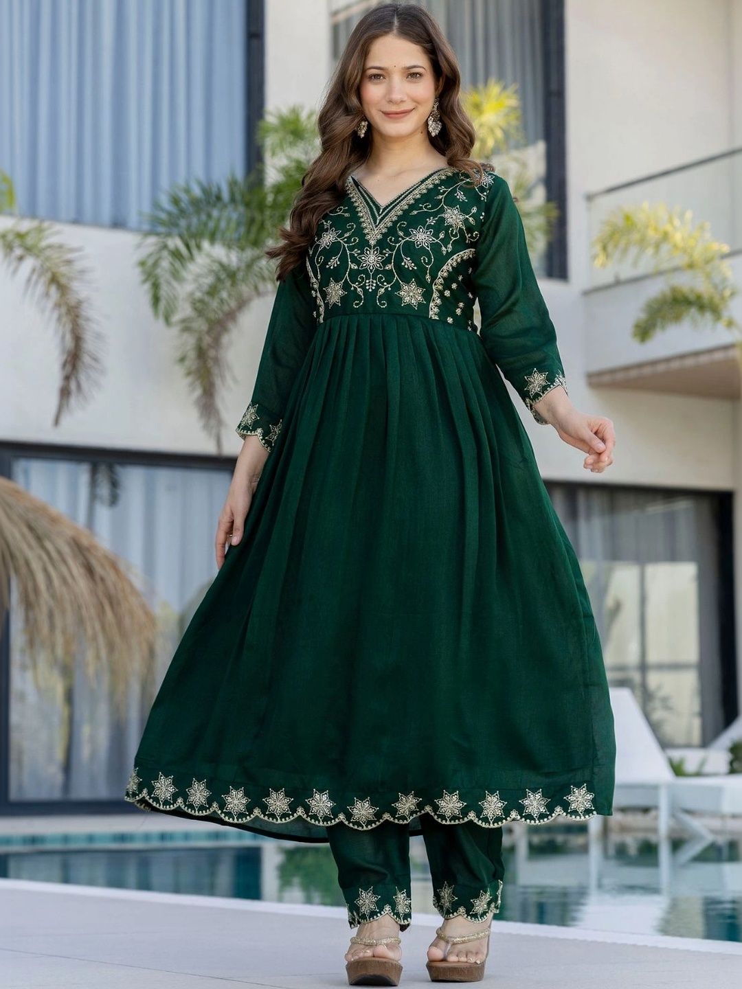 NILHARI Ethnic Motifs Embroidered V-Neck Empire Anarkali Kurti-picture-22
