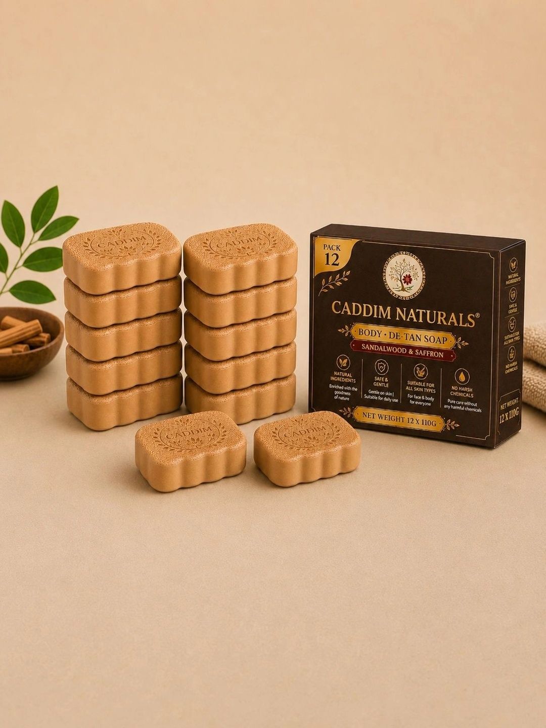 CADDIM NATURALS Set Of 12 Dual Side Detan Soap with Scrub & Smooth Surface - 110 g Each-picture-25