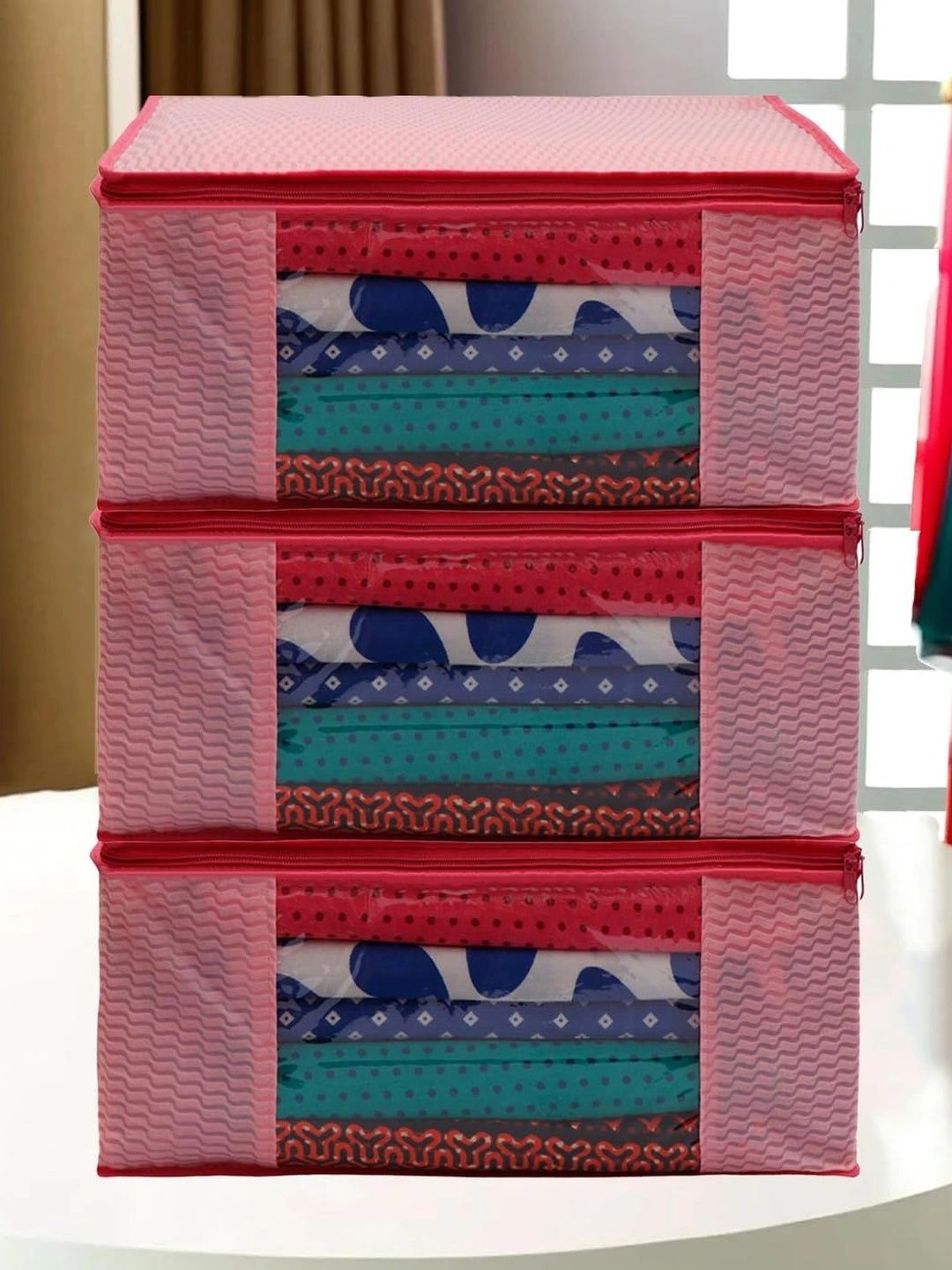 ANKIT INTERNATIONAL Pink Set of 3 Reusable Multi-Utility Organisers-picture-44