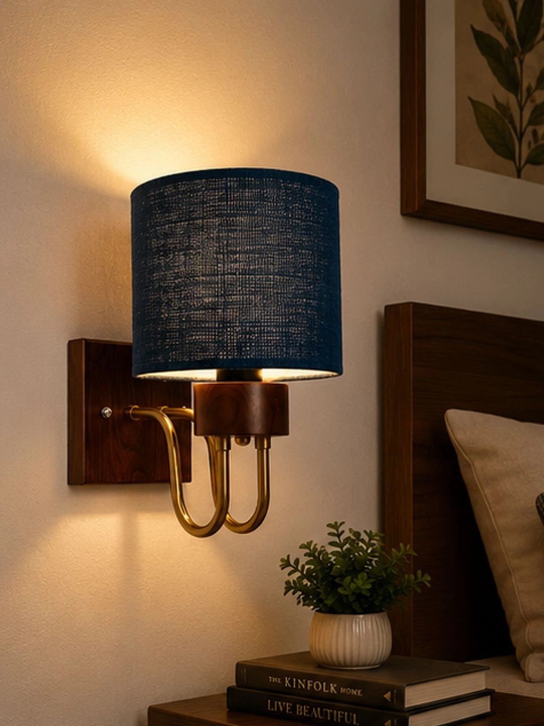 Myntra Elegant Homes Blue Textured Wood Contemporary Cylinder Shaped Wall Lamp-picture-18