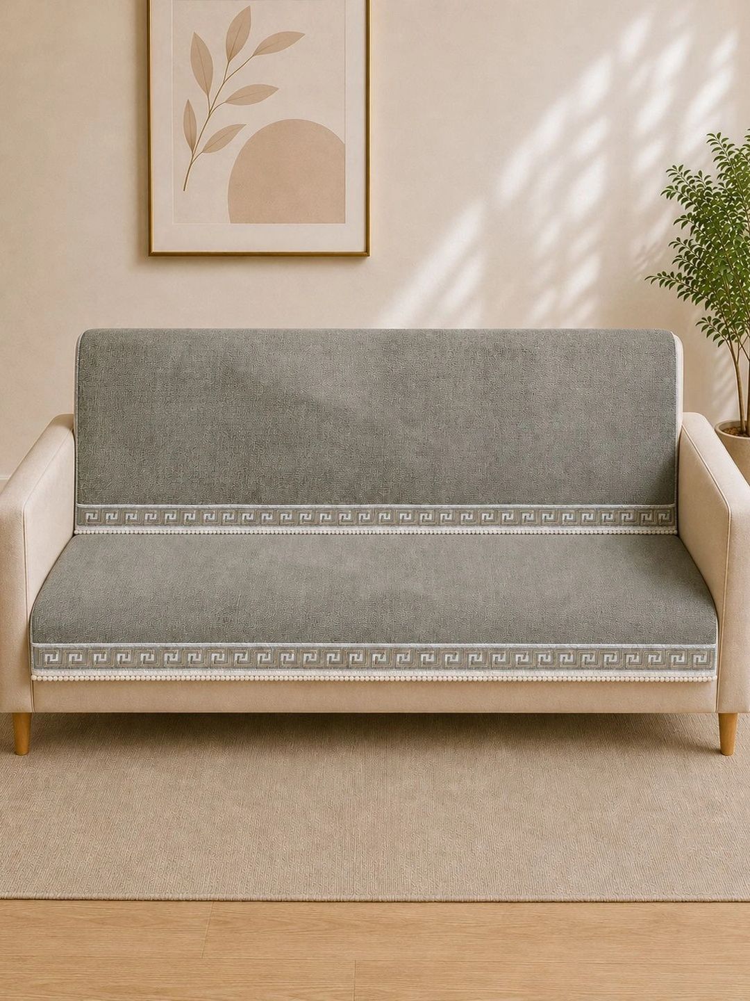 Clasiko Grey 2 Piece Sofa Cover Without Arms-picture-50
