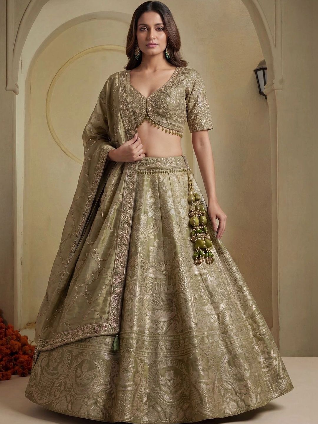 THE THIRD LABEL Embellished Thread Work Semi-Stitched Lehenga & Ready to Wear Blouse With Dupatta-picture-22