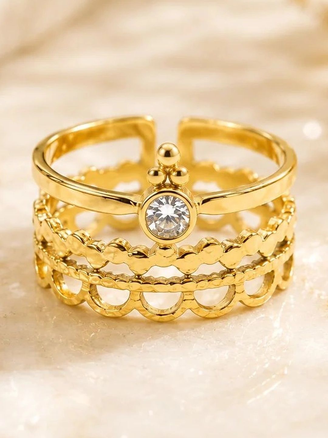 ASTRIA JEWELLERY Women Gold-Plated Pearls Finger Ring-image-2