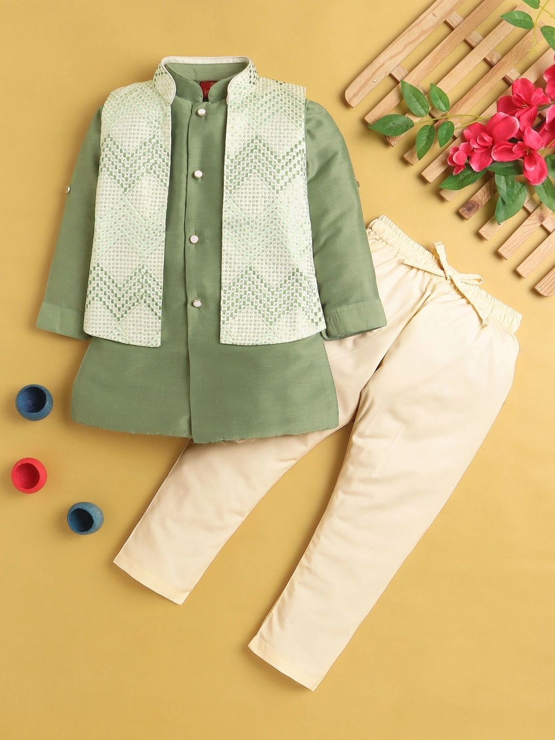 Sparklepop Boys Embroidered Mandarin Collar Sherwani-picture-13