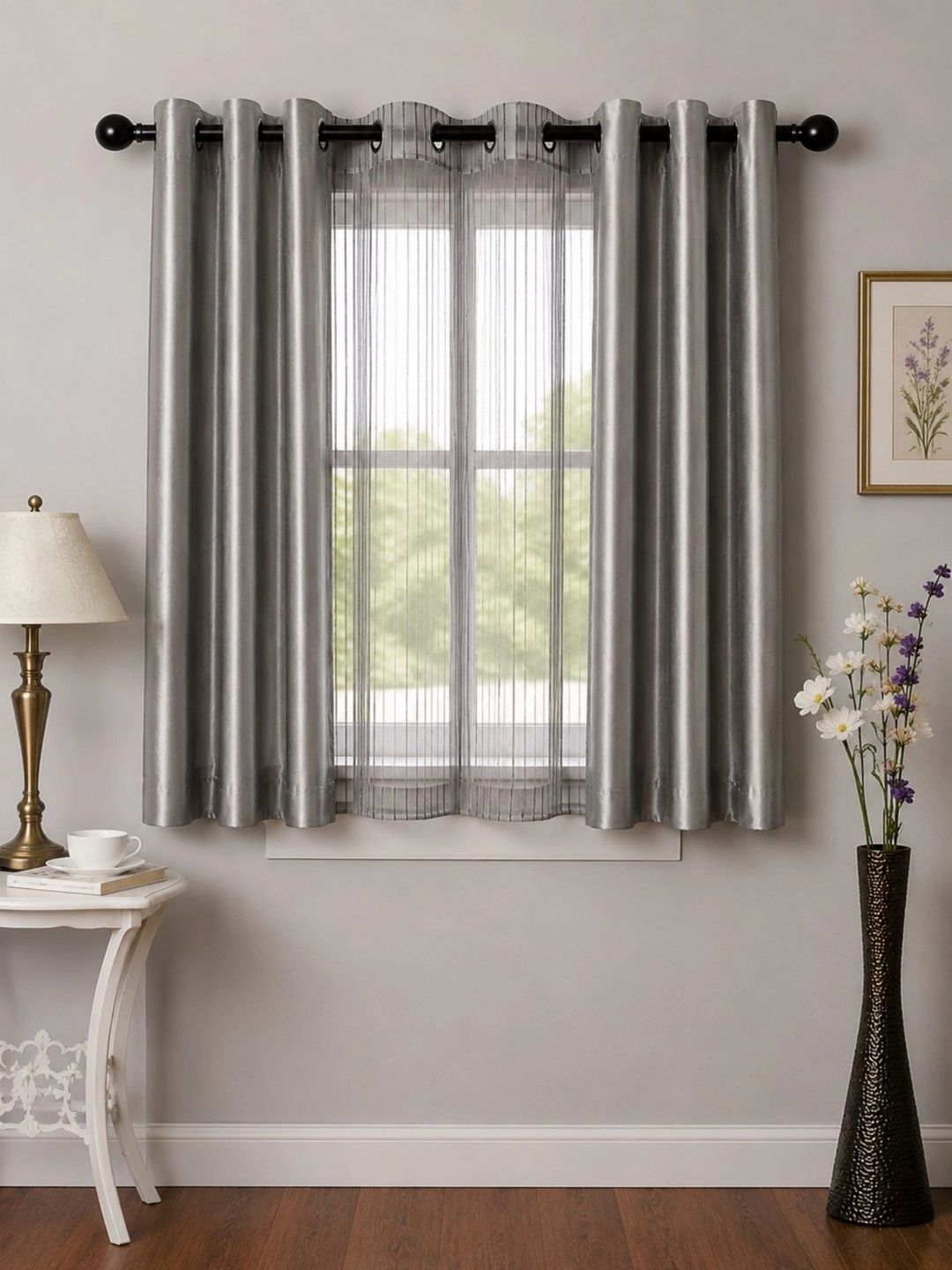 Aura Grey Set of 3 Sheer Window Curtain-image-23