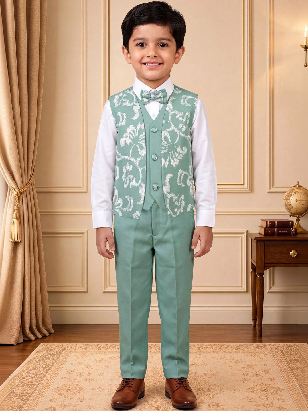 KALINI Boys Collarless Single-Breasted Three-Piece Suit-picture-20