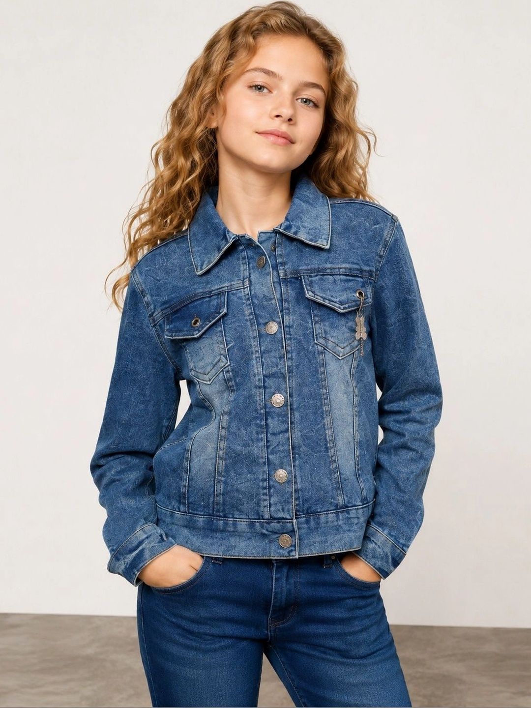 Muhuratam Girls Denim Jacket-image-4