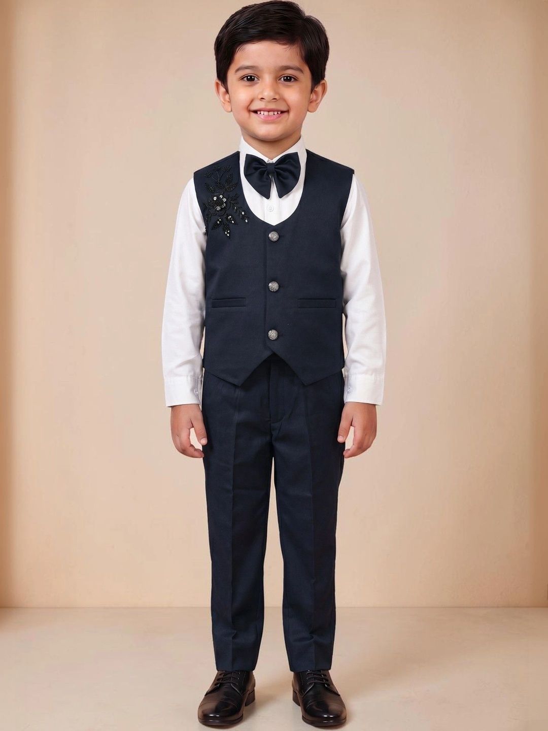 BT DEZINES Boys Self Design Collarless 3 Piece Waistcoat and Trousers Suits-picture-34