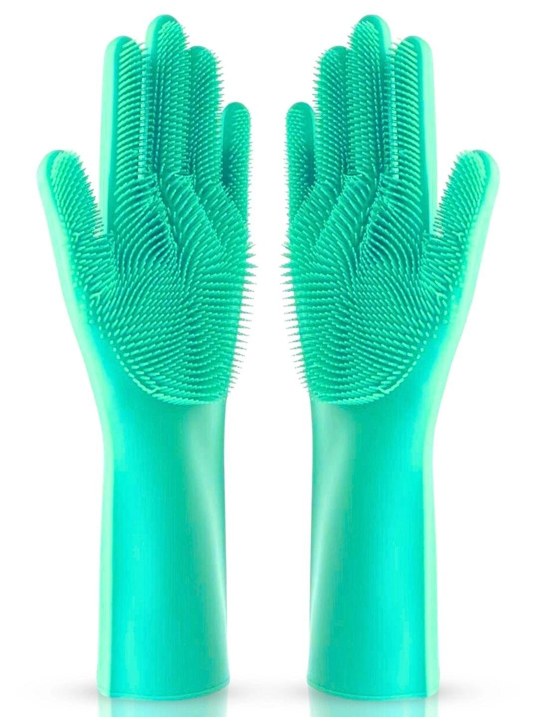 TICK MARK Green Silicone Reusable & Waterproof Kitchen Gloves-picture-29