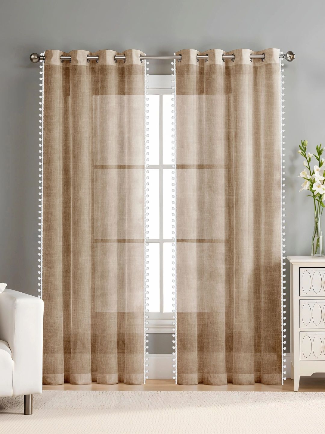 AAVIS DECOR Brown Set of 2 Sheer Long Door Curtain-image-49
