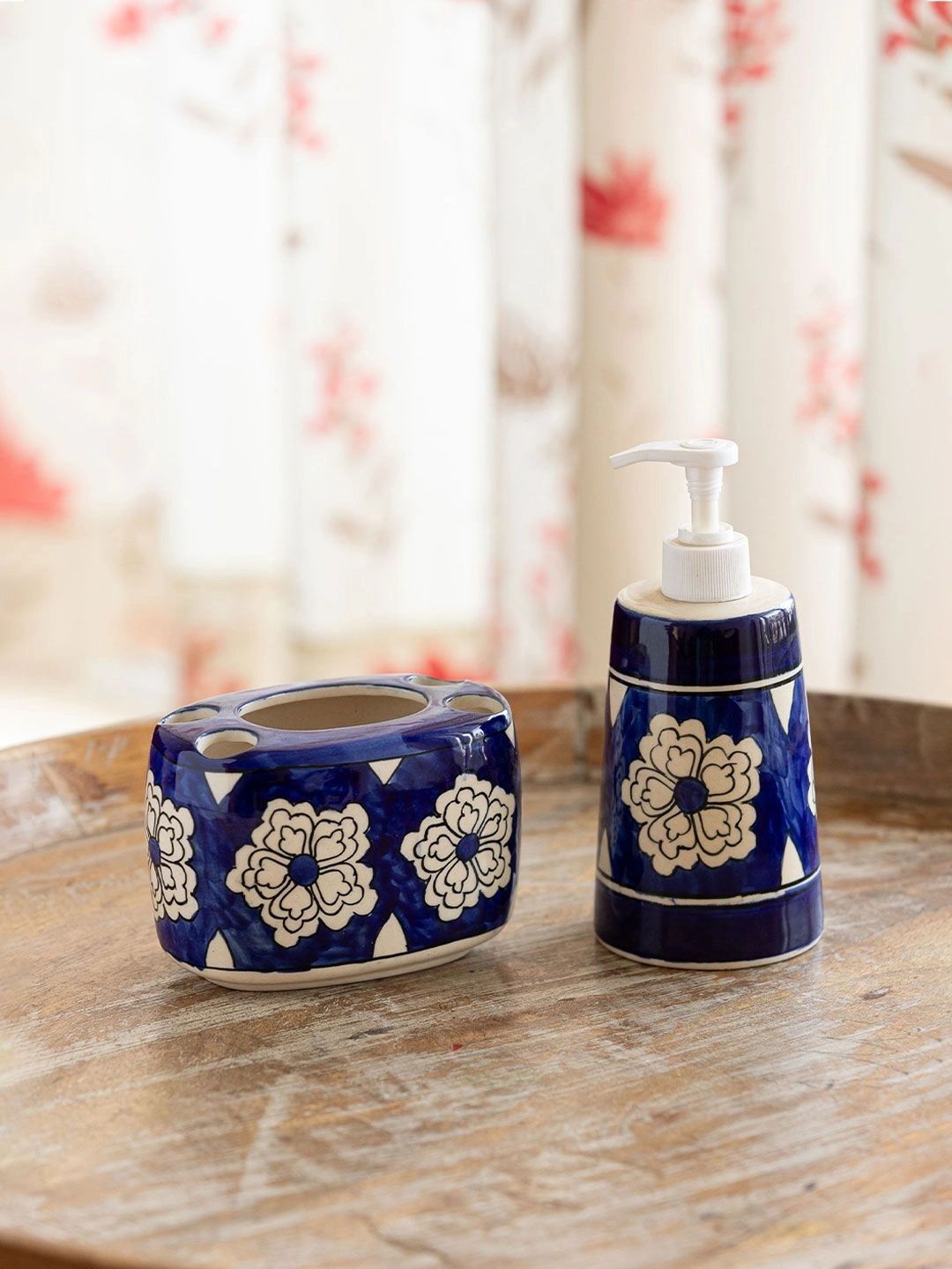 ExclusiveLane Set of 2 Hand-Painted Mughal Bloom Ceramic Bathroom Accessory-picture-34