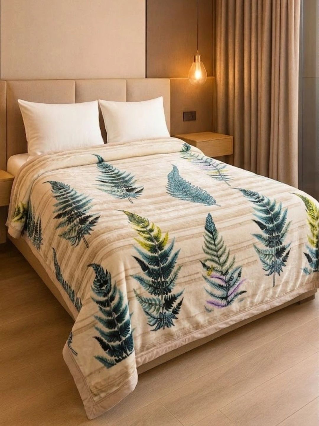 Signature Beige & Green Floral Heavy Winter Blanket-image-15