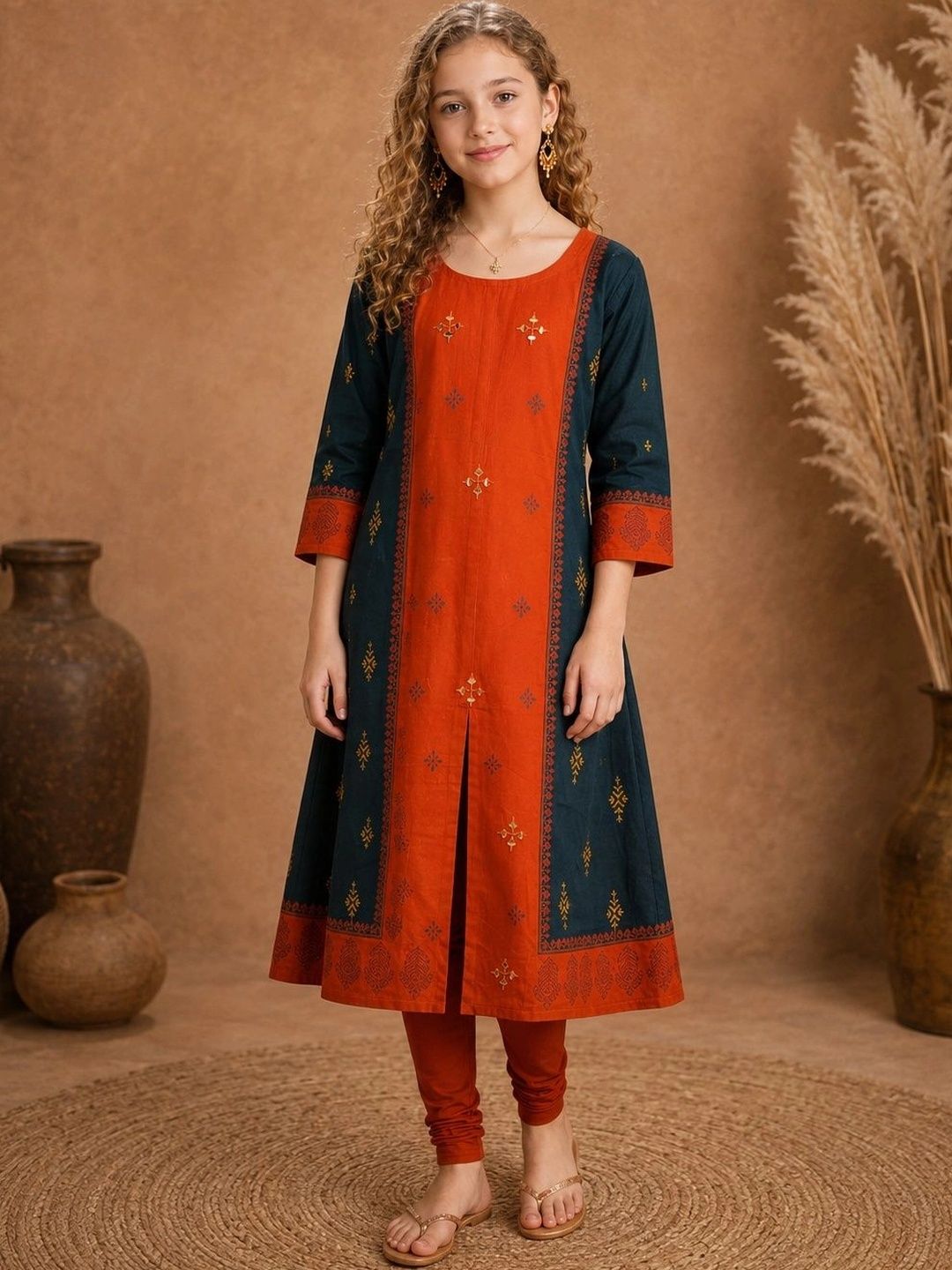 BAESD Girls Ethnic Motifs Embellished Mirror Work Indie Prints Kurta-picture-53