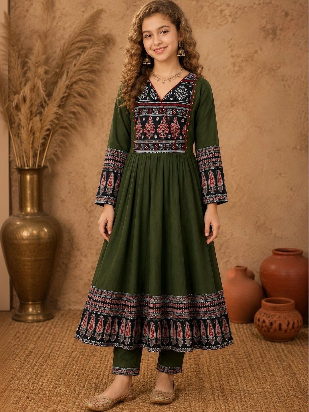 BAESD Girls Ethnic Motifs Printed Thread Work Anarkali Kurta-picture-36