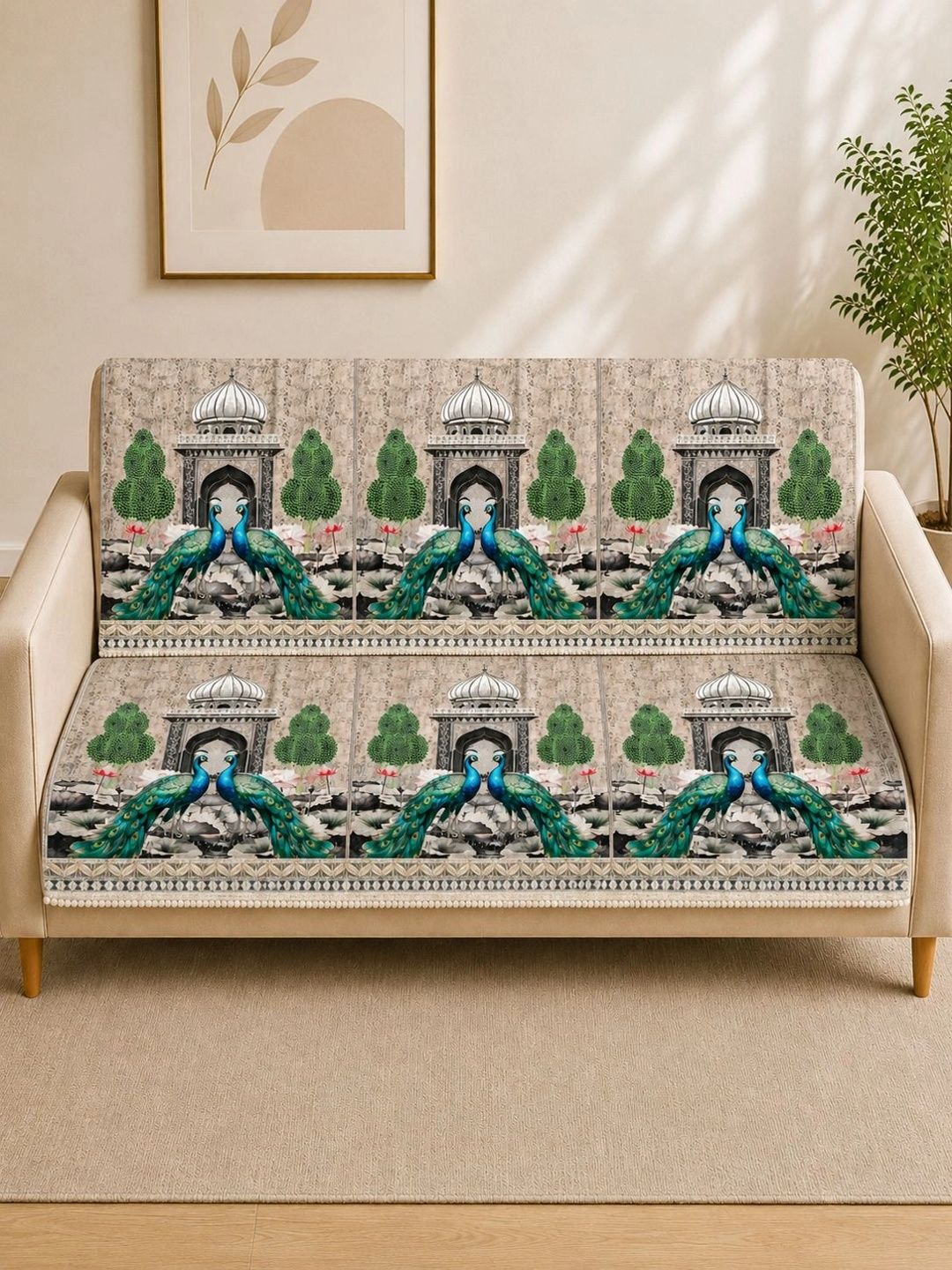 Aura Silver-Toned Printed 2 Piece Sofa Cover Without Arms-picture-42