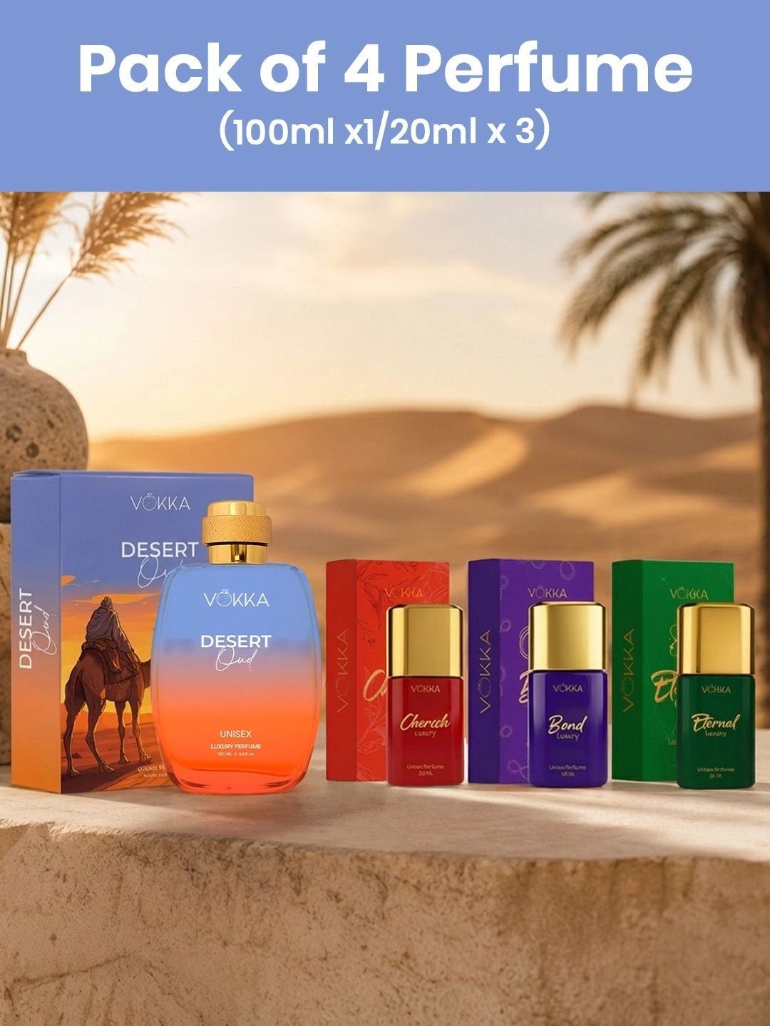 VOKKA Set Of 4 Desert Oud, Cherish, Bond & Eternal Eau De Perfume - 100 & 20 ml Each-image-33
