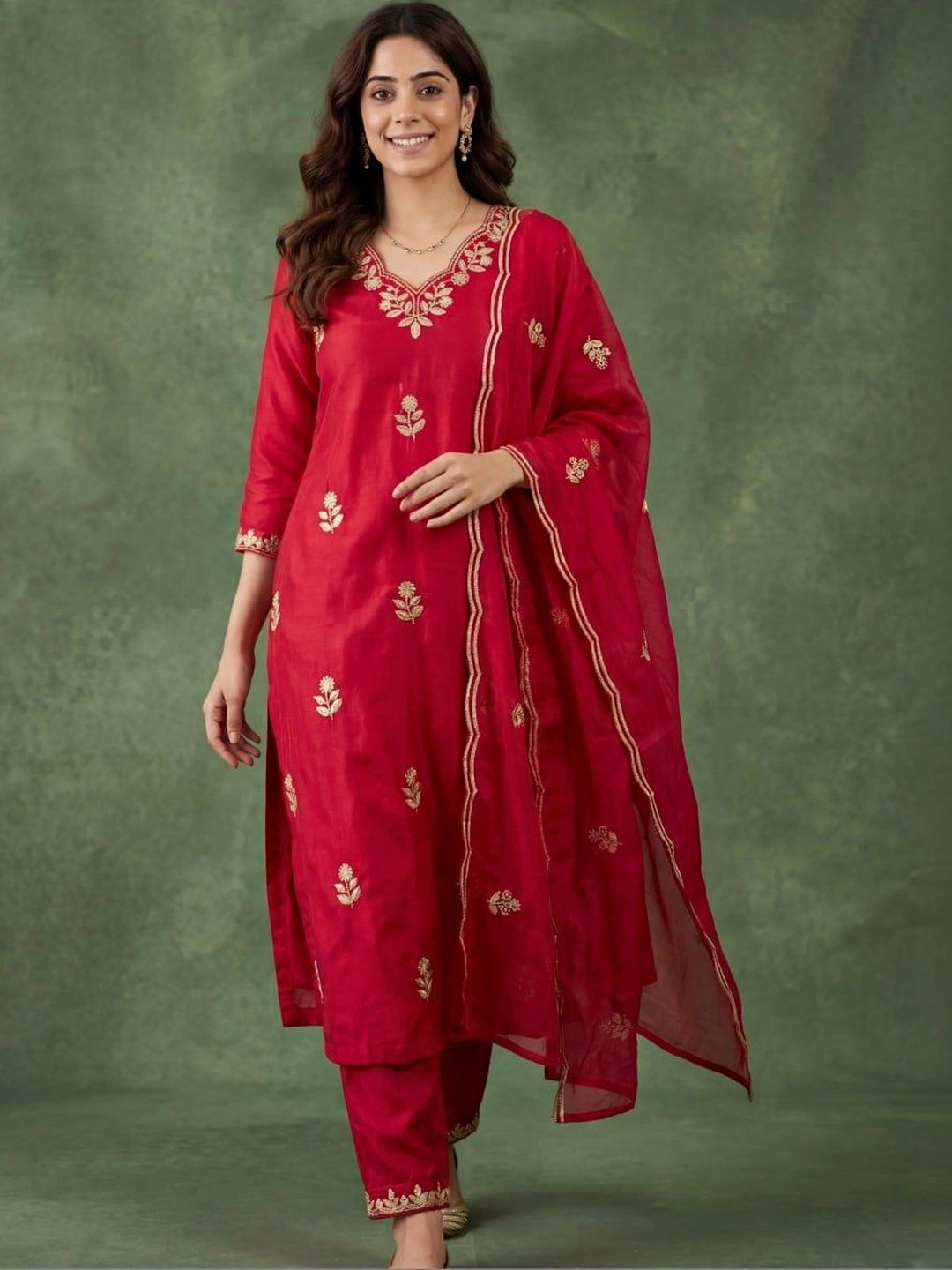 NILHARI Ethnic Motifs Embroidered V-Neck Kurti-picture-19