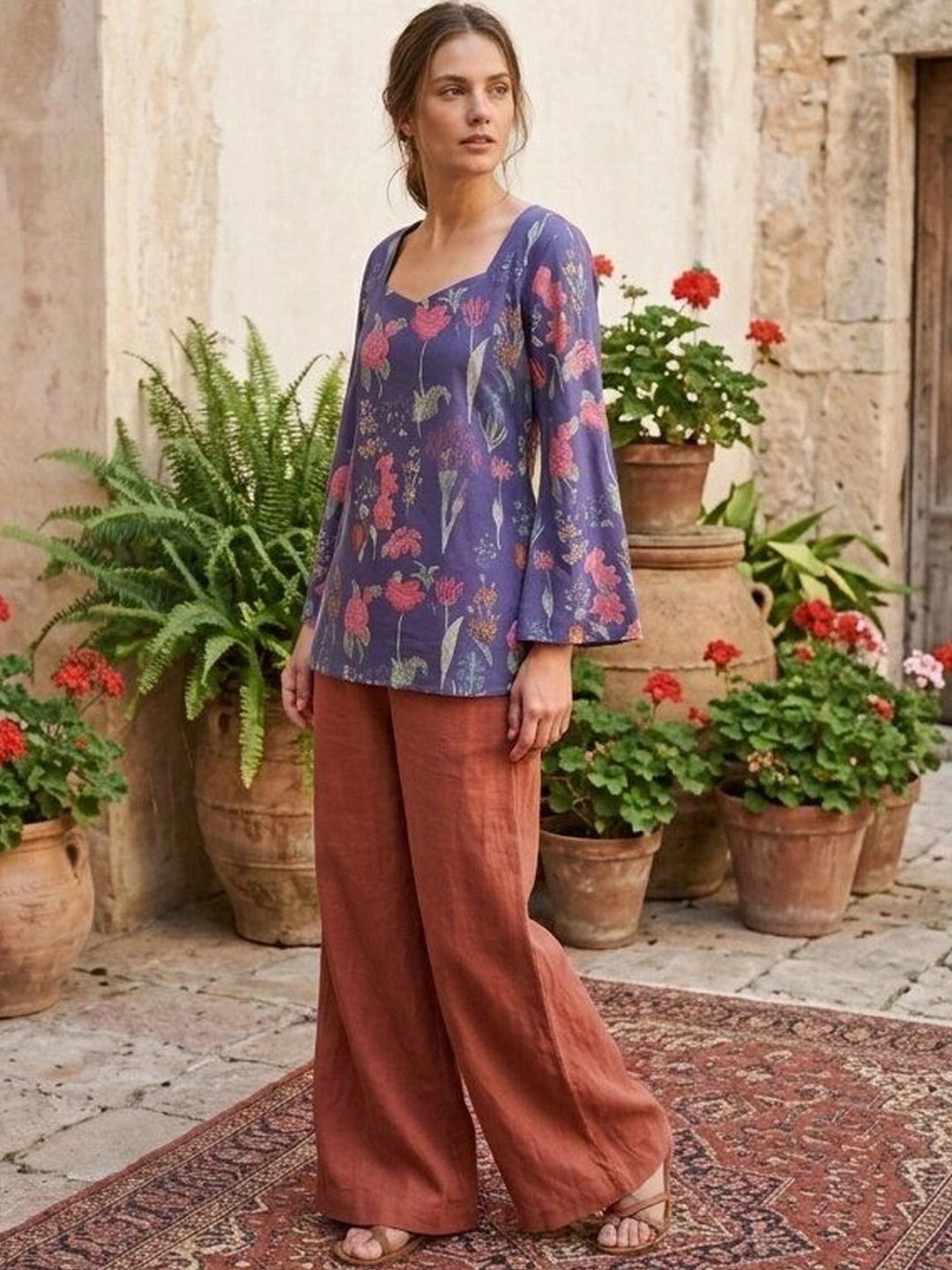 Anouk Rustic Floral Printed Square Neck Flared Sleeves Pure Cotton Kurti-picture-19