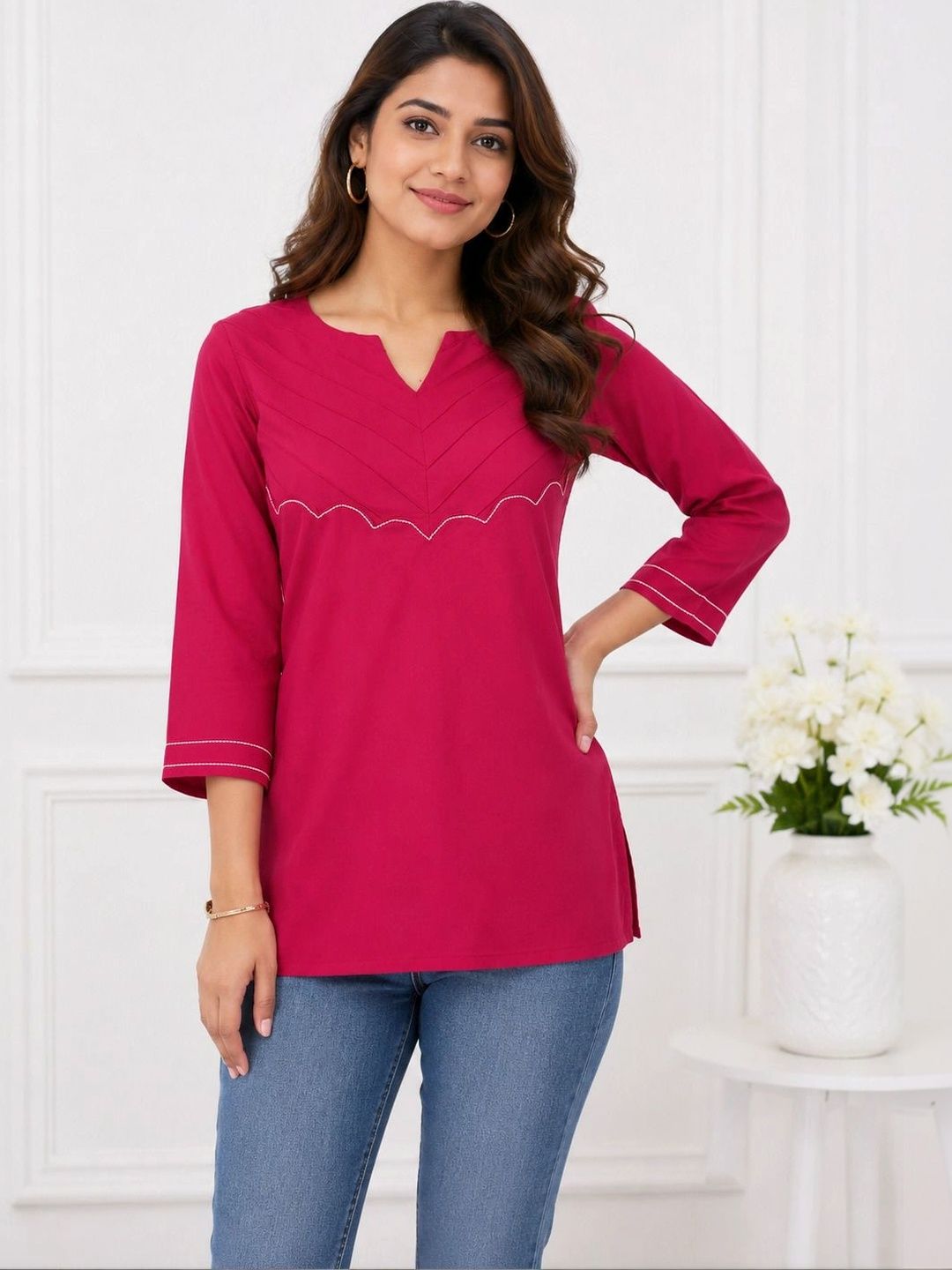 KALINI Embellished V-Neck Kurti-picture-49