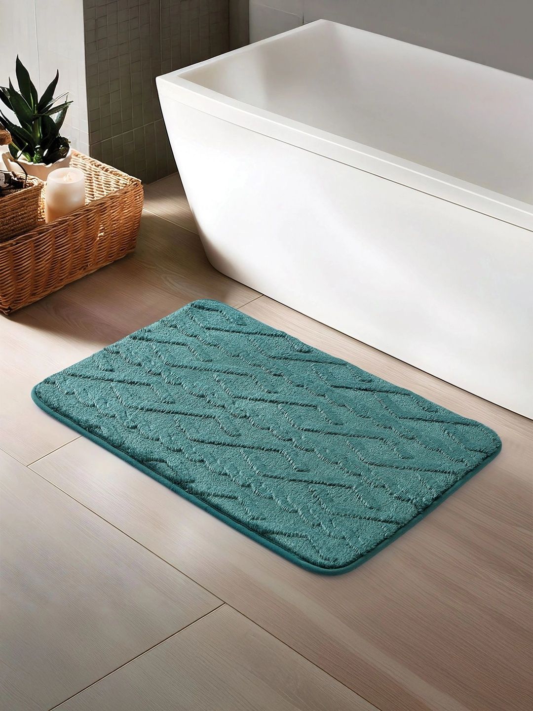 OBSESSIONS Olive Green Anti-Skid & Non-Slip Rectangular Bath Rug-image-8
