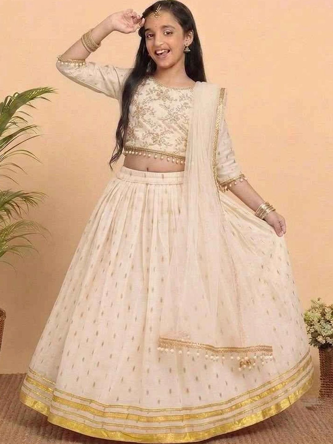 KALINI Girls Embroidered Mirror Work Ready to Wear Lehenga & Blouse With Dupatta-picture-29