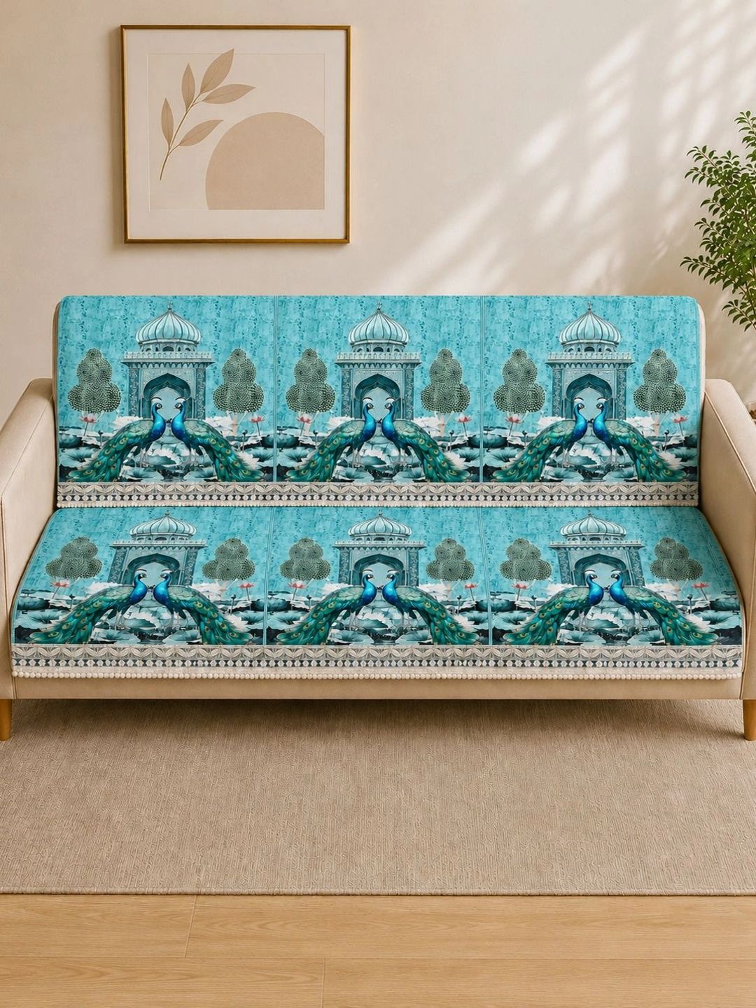 Myntra Elegant Homes Blue Printed 2 Piece Sofa Cover Without Arms-picture-24