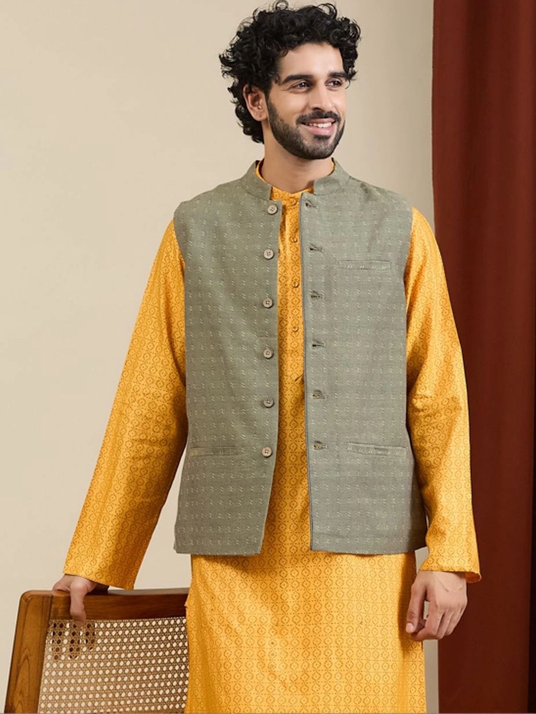 Fabindia Woven Design Cotton Nehru Jackets-picture-35