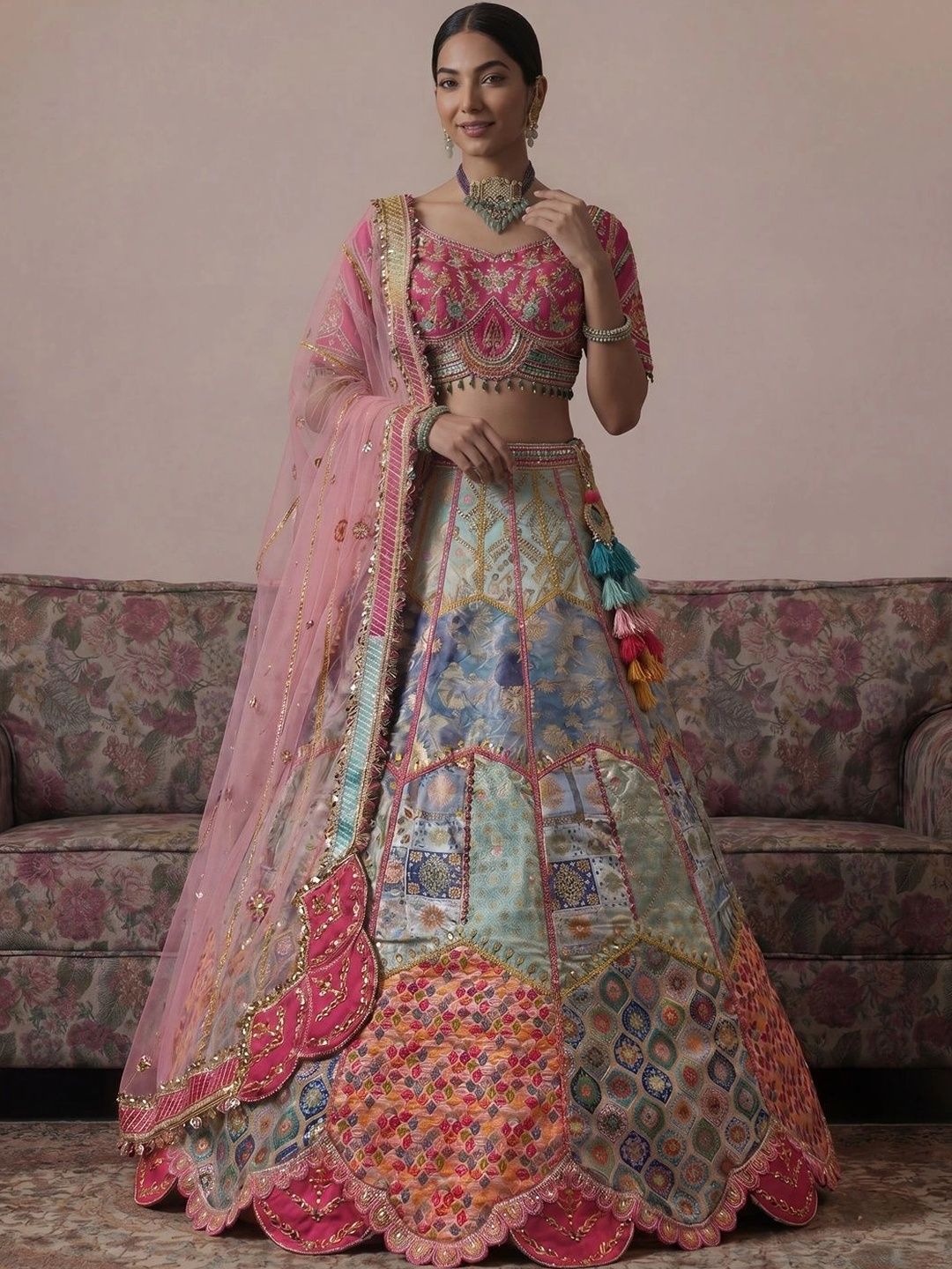 THE THIRD LABEL Sequinned Semi-Stitched Lehenga & Ready to Wear Blouse With Dupatta-picture-23