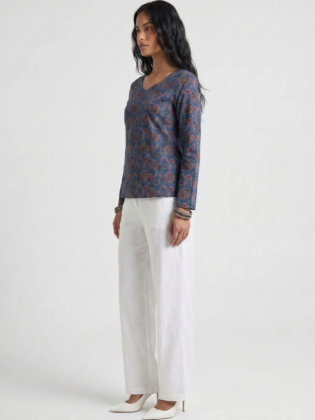 NISHORAMA Paisley Printed V-Neck Pure Cotton Kurti-picture-12