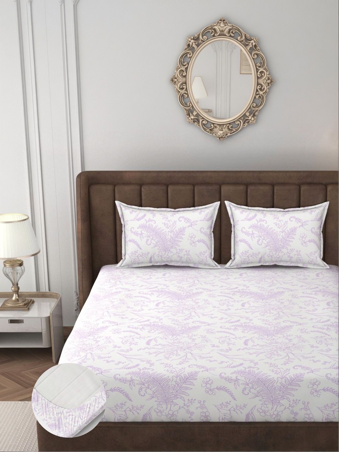 Apala Off White & Purple Floral Bedsheet with 2 Pillow Covers-image-39